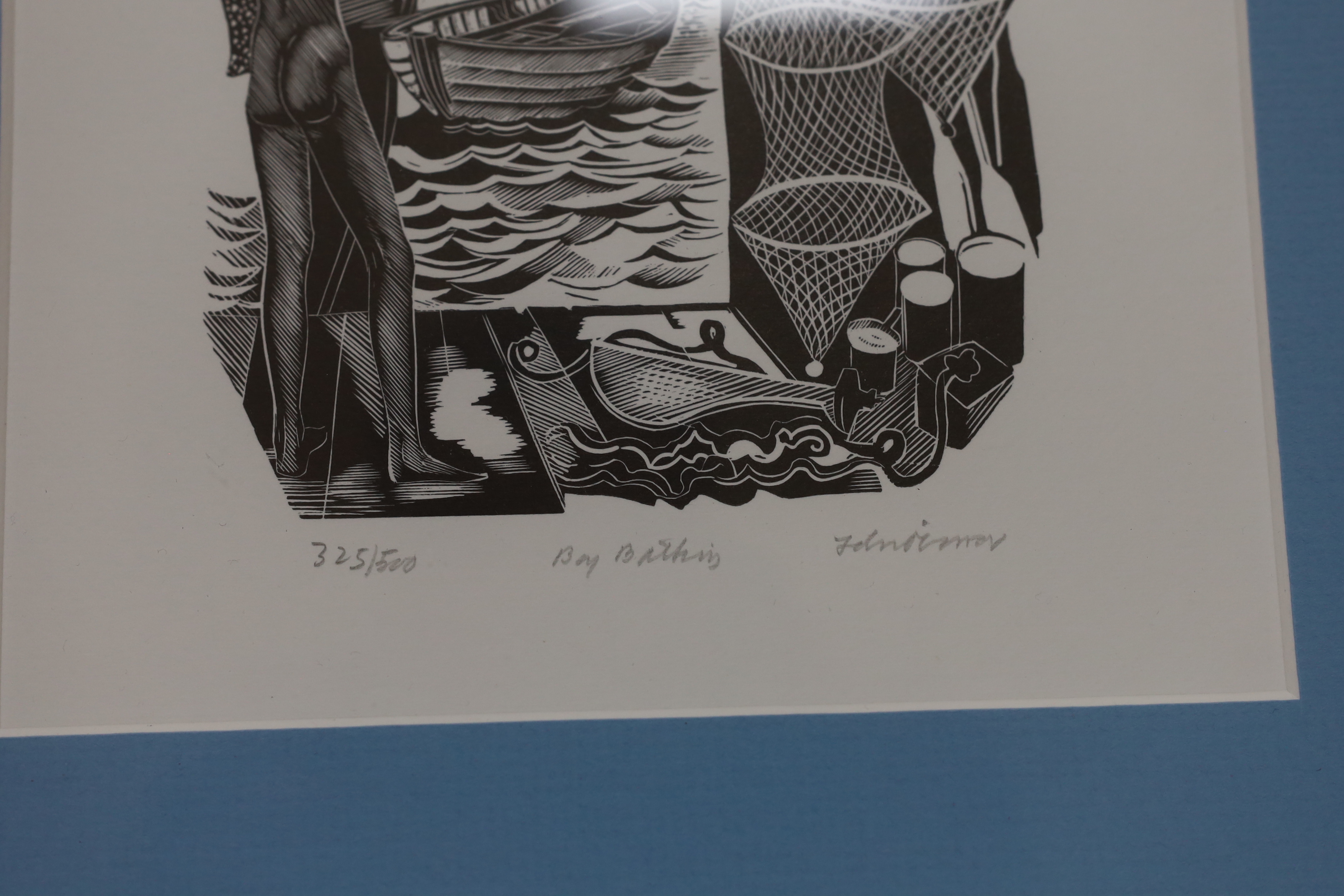 John O'Connor (1913-2004), wood engraving, Boy bathing, signed in pencil, limited edition 325/500, details verso, 22.5 x 18cm